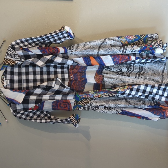 Feratelli Tops - Patchwork Gingham Art To Wear Printed Colorful Open Front Light Weight Kimono